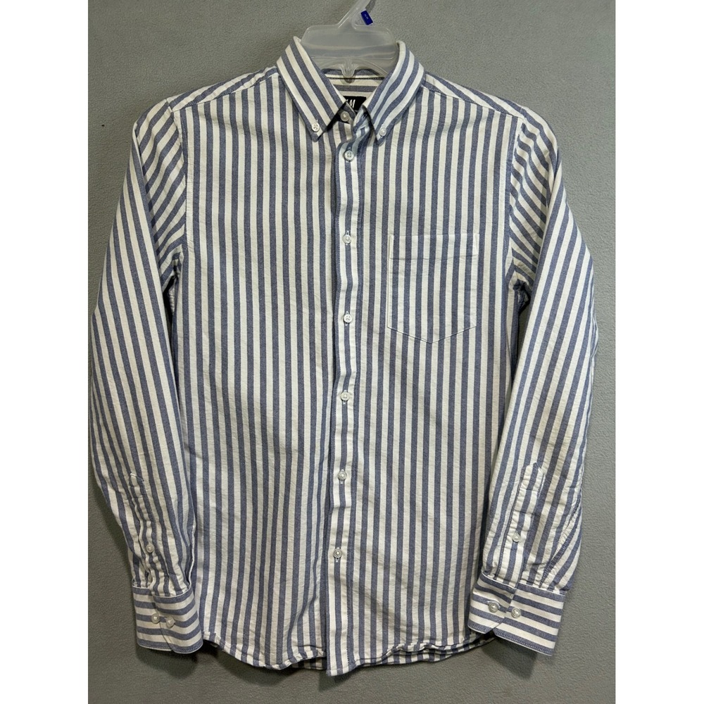H&M Mens Regular Fit Striped Button Down Shirt‎ Size XS Blue White Cotton Work